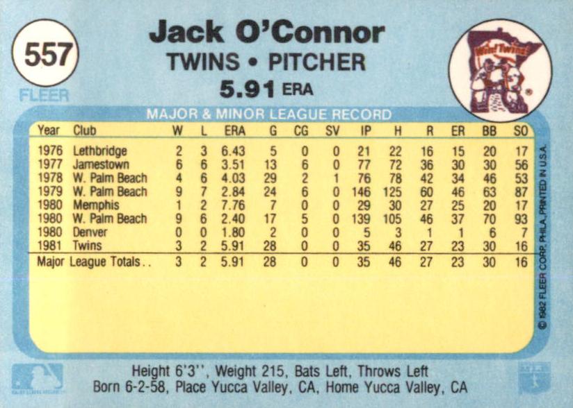Jack O’Connor  baseball card collectible - Main Image 2