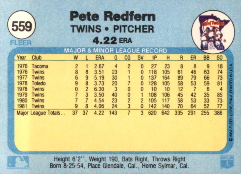 Pete Redfern  baseball card collectible - Main Image 2