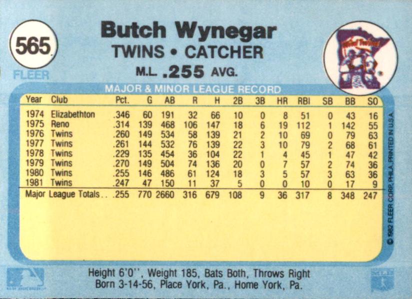 Butch Wynegar  baseball card collectible - Main Image 2