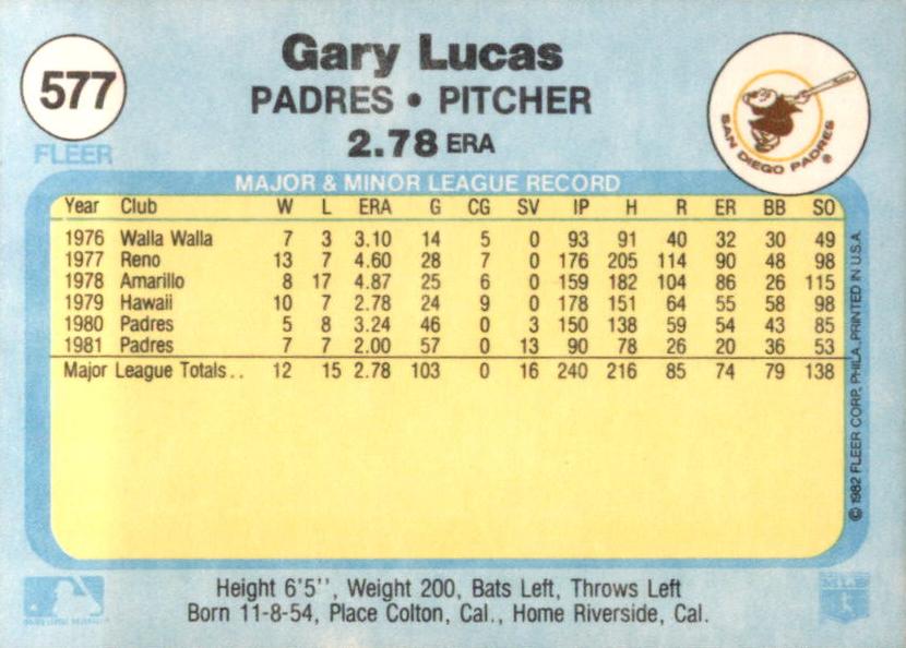 Gary Lucas  baseball card collectible - Main Image 2