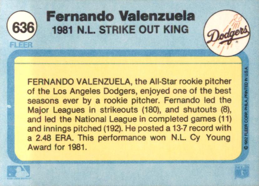 Fernando Valenzuela  baseball card collectible - Main Image 2