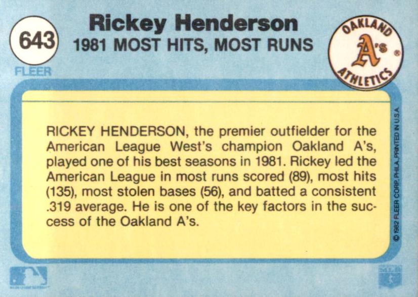 Rickey Henderson  baseball card collectible - Main Image 2
