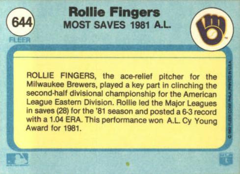 Rollie Fingers  baseball card collectible - Main Image 2