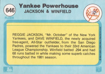 Yankee Powerhouse (Reggie Jackson / Dave Winfield)  baseball card collectible - Main Image 2
