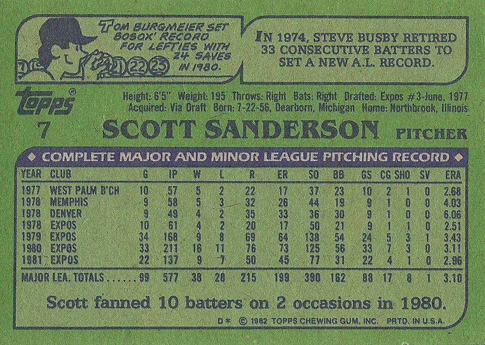 Scott Sanderson  baseball card collectible - Main Image 2