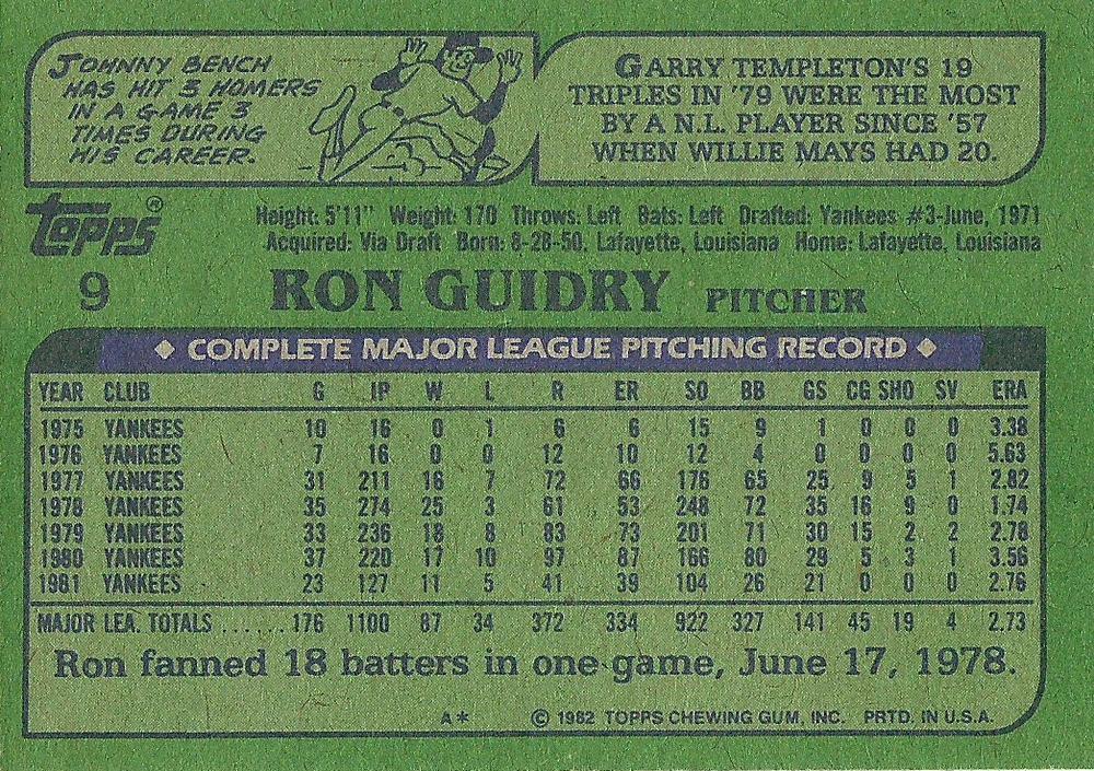 Ron Guidry  baseball card collectible - Main Image 2