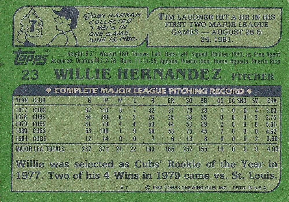 Willie Hernandez  baseball card collectible - Main Image 2
