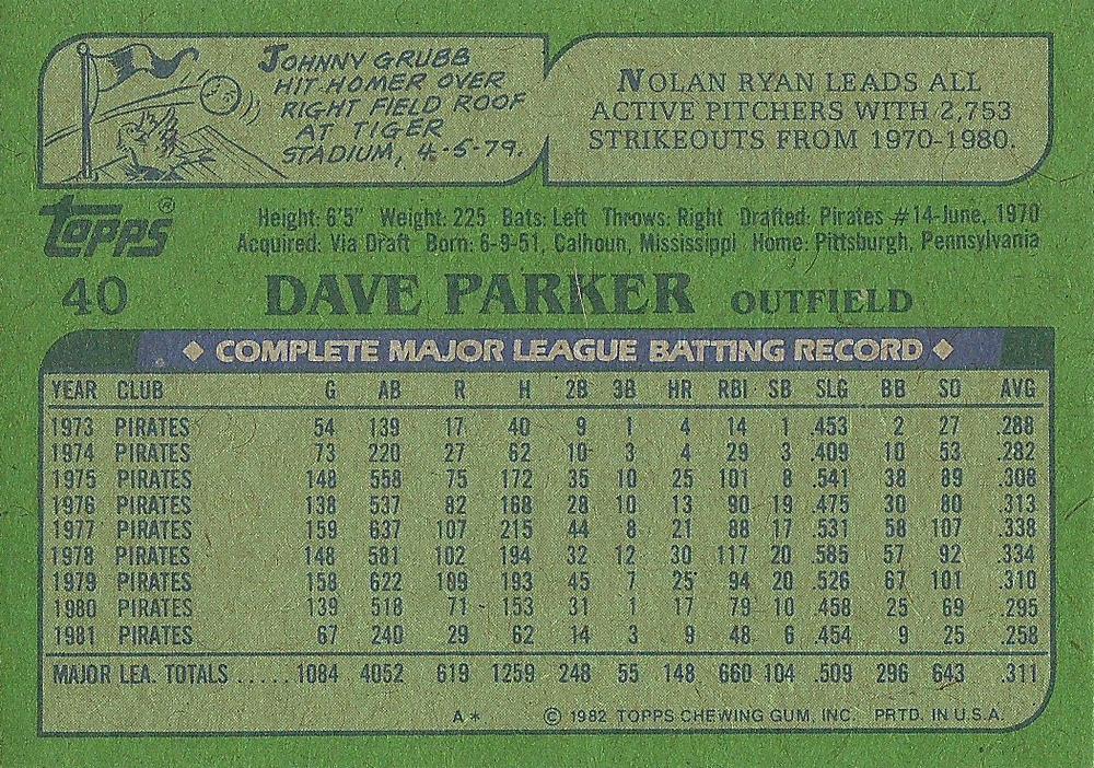 Dave Parker  baseball card collectible - Main Image 2