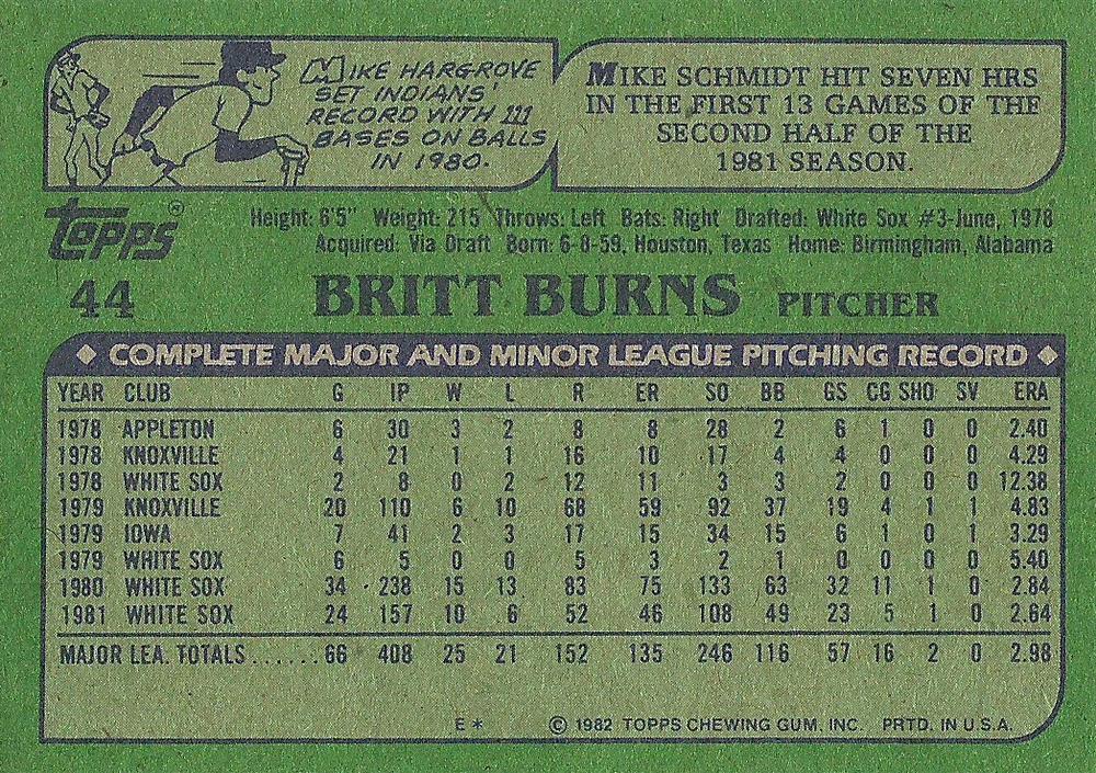 Britt Burns  baseball card collectible - Main Image 2