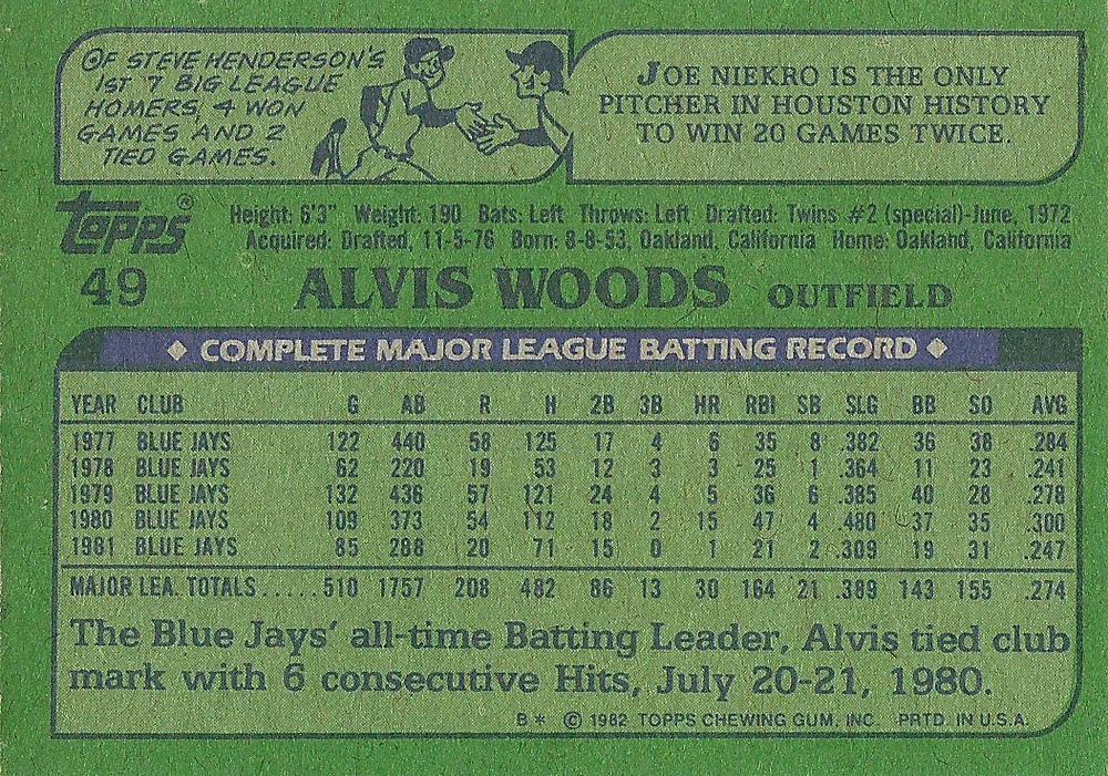 Alvis Woods  baseball card collectible - Main Image 2