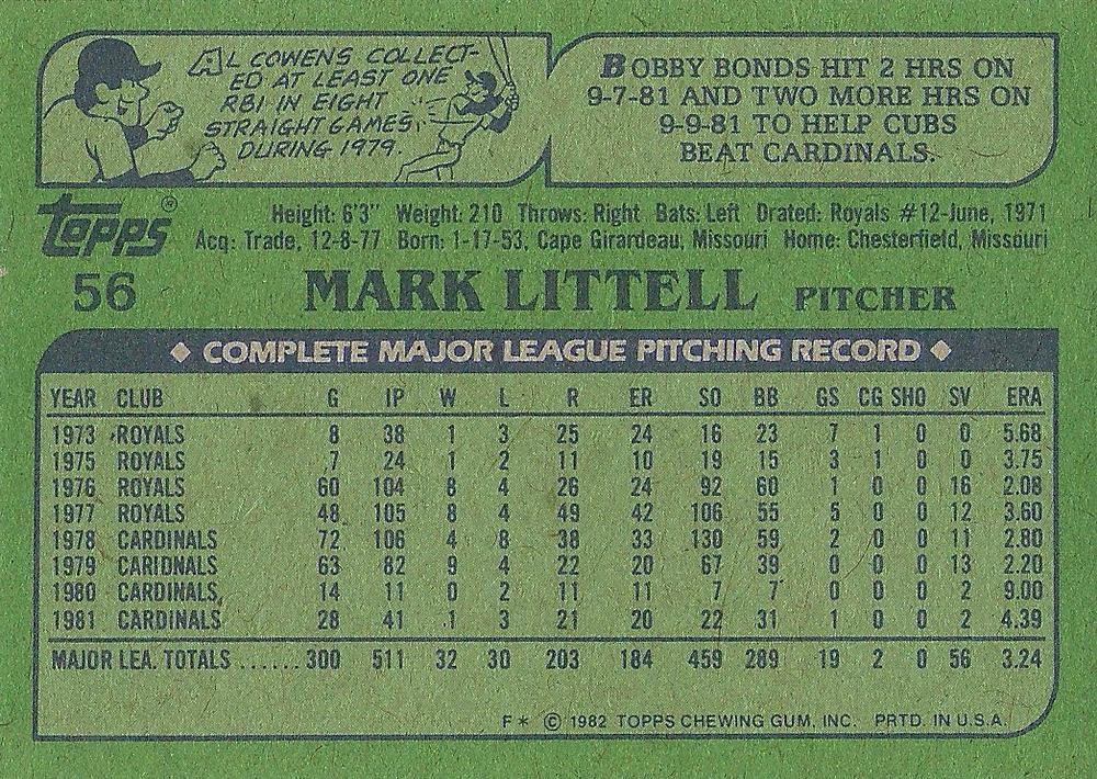 Mark Littell  baseball card collectible - Main Image 2