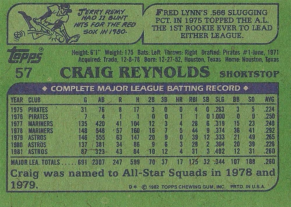 Craig Reynolds  baseball card collectible - Main Image 2