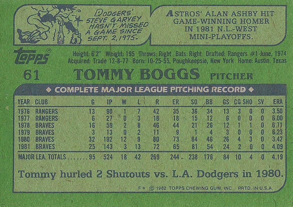 Tommy Boggs  baseball card collectible - Main Image 2