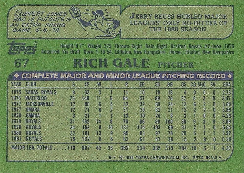 Rich Gale  baseball card collectible - Main Image 2