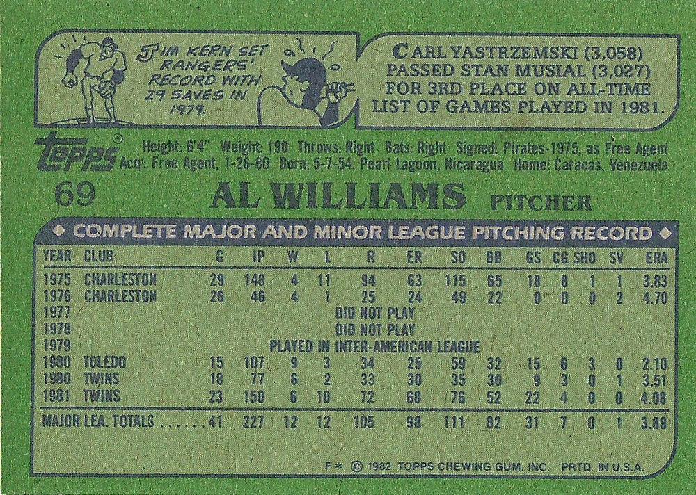 Al Williams  baseball card collectible - Main Image 2