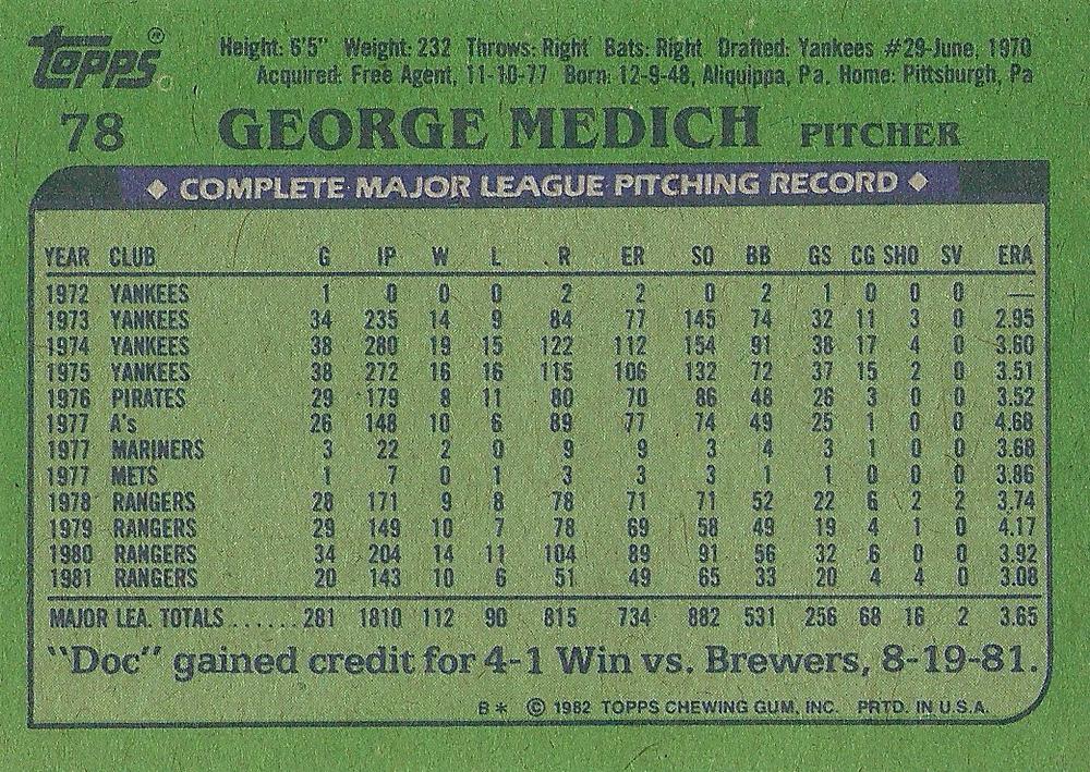 George Medich  baseball card collectible - Main Image 2