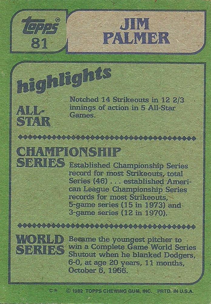 Jim Palmer  baseball card collectible - Main Image 2