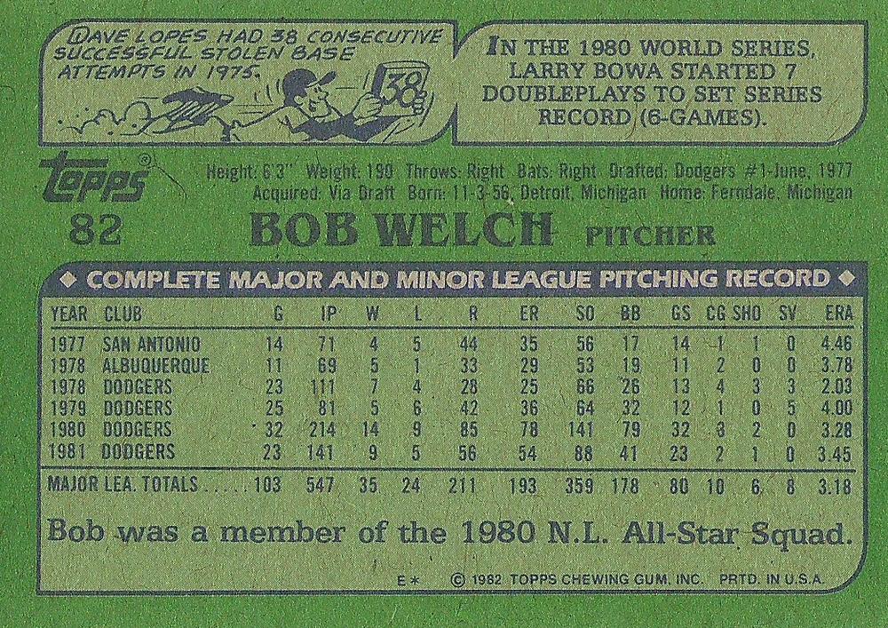 Bob Welch  baseball card collectible - Main Image 2