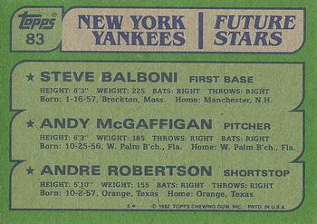 Yankees Future Stars (Steve Balboni / Andy McGaffigan / Andre Robertson)  baseball card collectible - Main Image 2