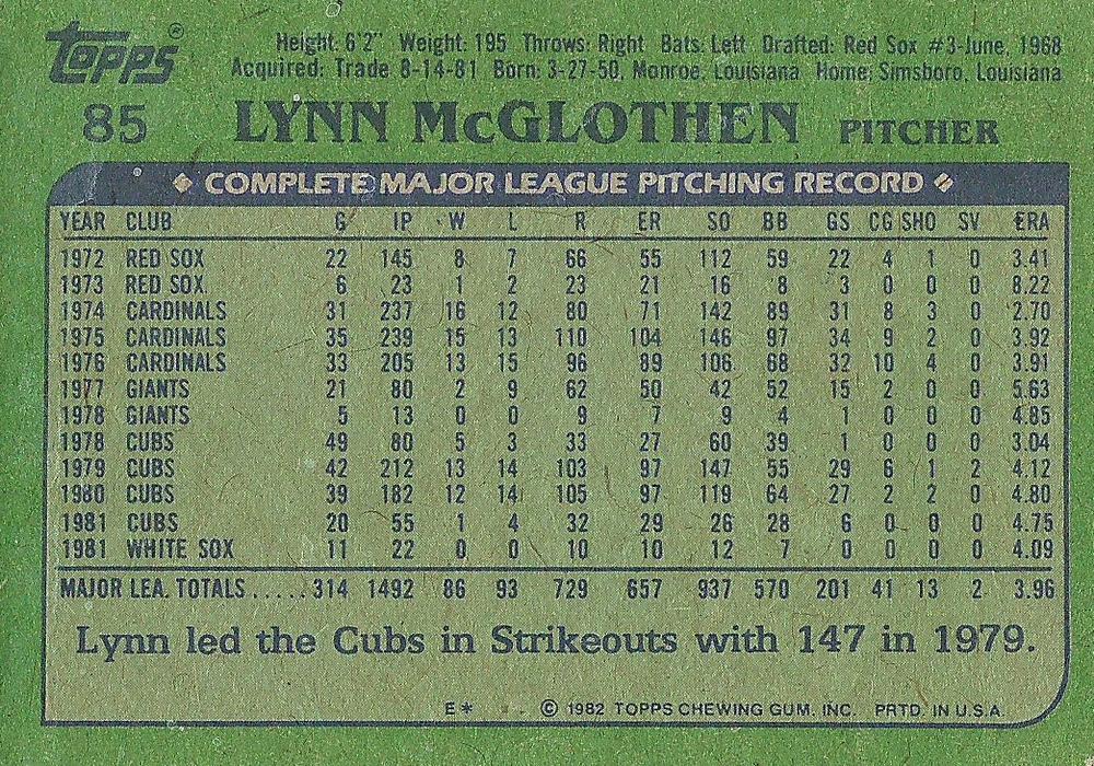 Lynn McGlothen  baseball card collectible - Main Image 2