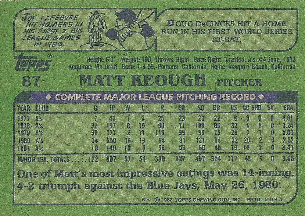 Matt Keough  baseball card collectible - Main Image 2