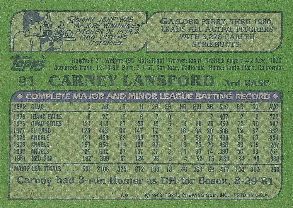 Carney Lansford  baseball card collectible - Main Image 2