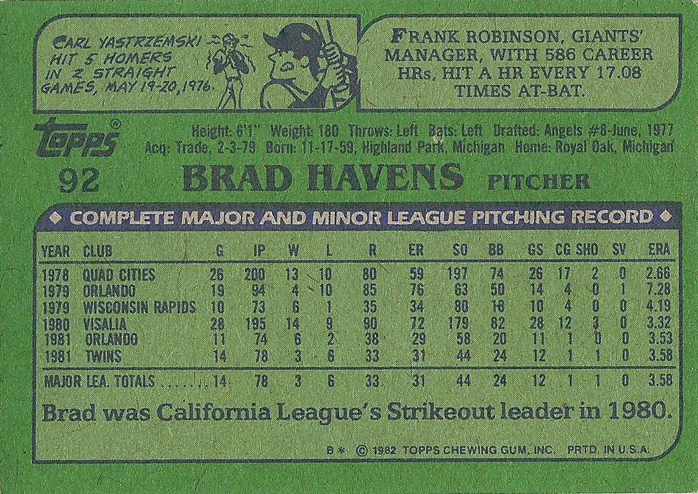 Brad Havens  baseball card collectible - Main Image 2