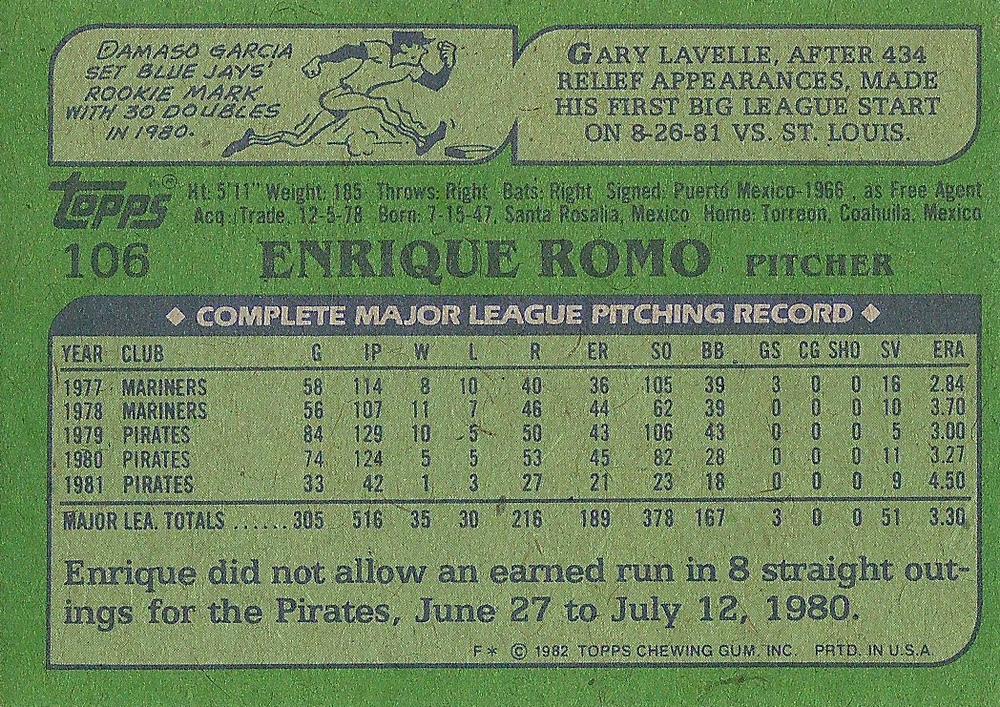 Enrique Romo  baseball card collectible - Main Image 2