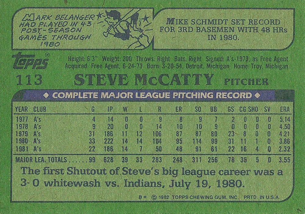 Steve McCatty  baseball card collectible - Main Image 2