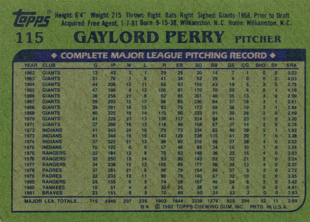 Gaylord Perry  baseball card collectible - Main Image 2