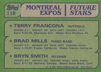 Expos Future Stars (Terry Francona / Brad Mills / Bryn Smith)  baseball card collectible - Main Image 2