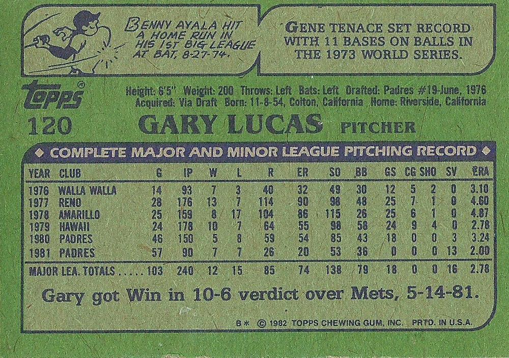 Gary Lucas  baseball card collectible - Main Image 2