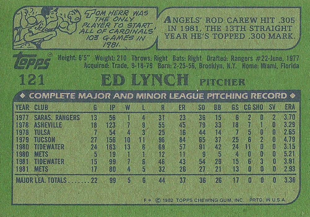 Ed Lynch  baseball card collectible - Main Image 2
