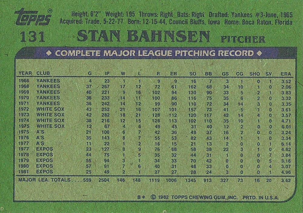Stan Bahnsen  baseball card collectible - Main Image 2