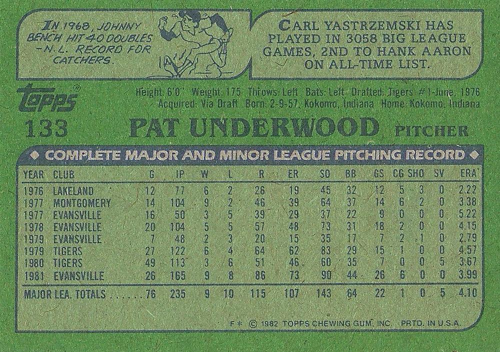 Pat Underwood  baseball card collectible - Main Image 2