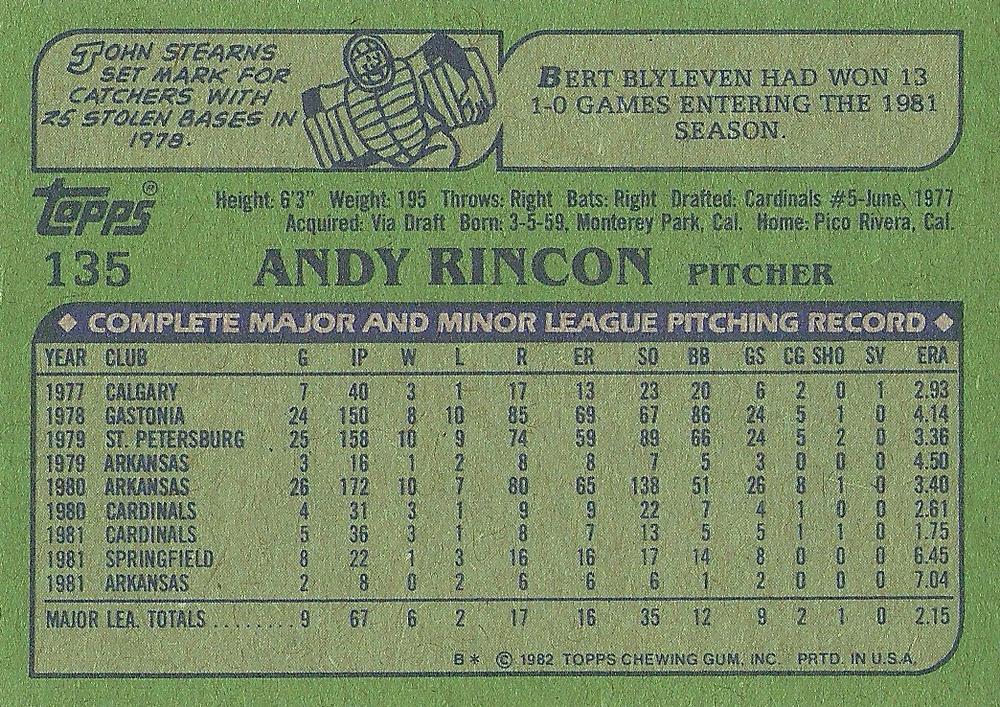 Andy Rincon  baseball card collectible - Main Image 2