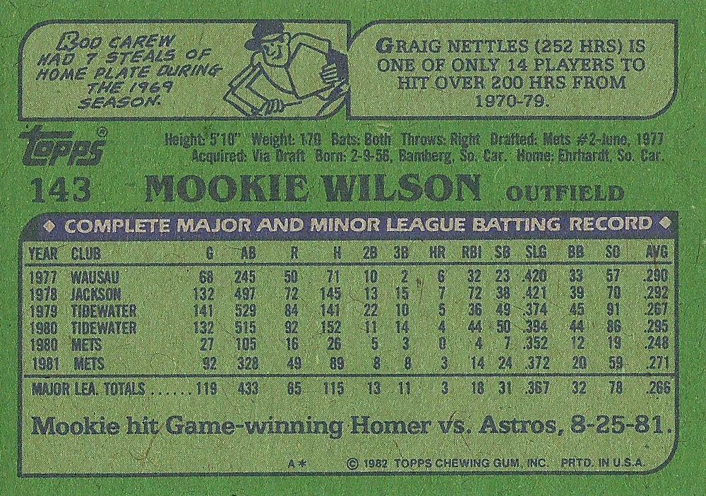 Mookie Wilson  baseball card collectible - Main Image 2