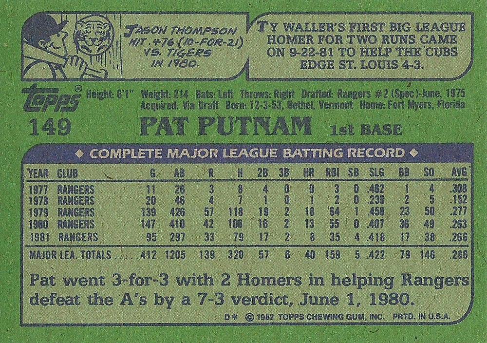 Pat Putnam  baseball card collectible - Main Image 2