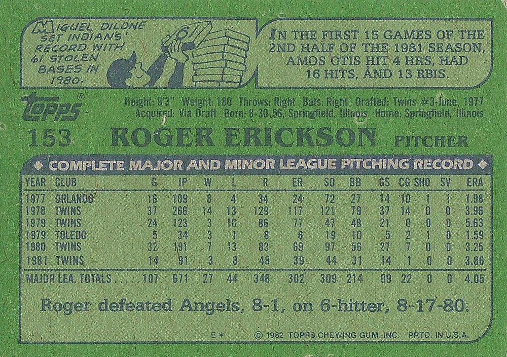 Roger Erickson  baseball card collectible - Main Image 2