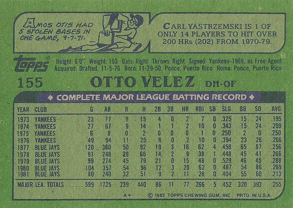 Otto Velez  baseball card collectible - Main Image 2