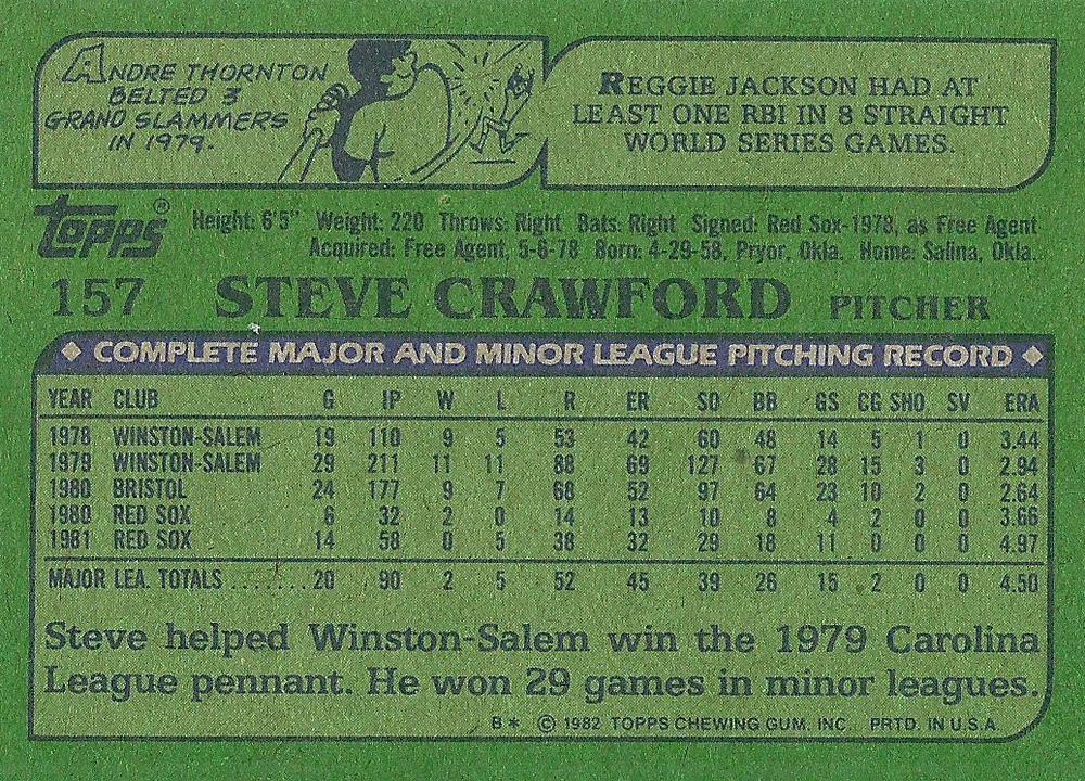 Steve Crawford  baseball card collectible - Main Image 2