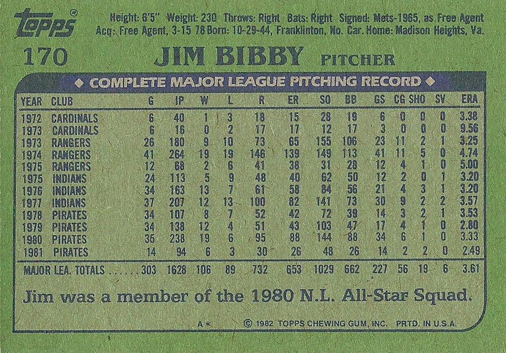 Jim Bibby  baseball card collectible - Main Image 2