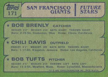 Giants Future Stars (Bob Brenly / Chili Davis / Bob Tufts)  baseball card collectible - Main Image 2