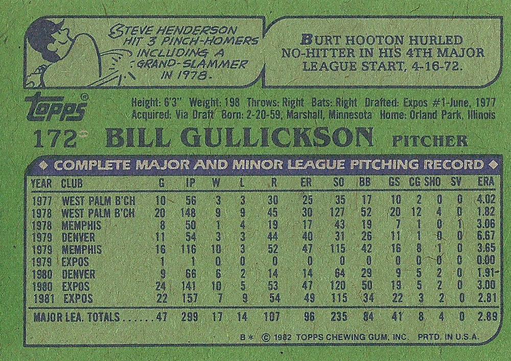 Bill Gullickson  baseball card collectible - Main Image 2