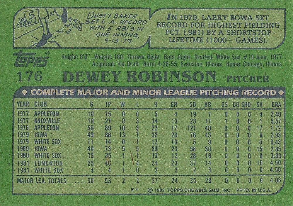 Dewey Robinson  baseball card collectible - Main Image 2