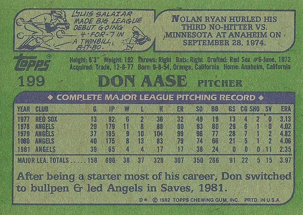 Don Aase  baseball card collectible - Main Image 2