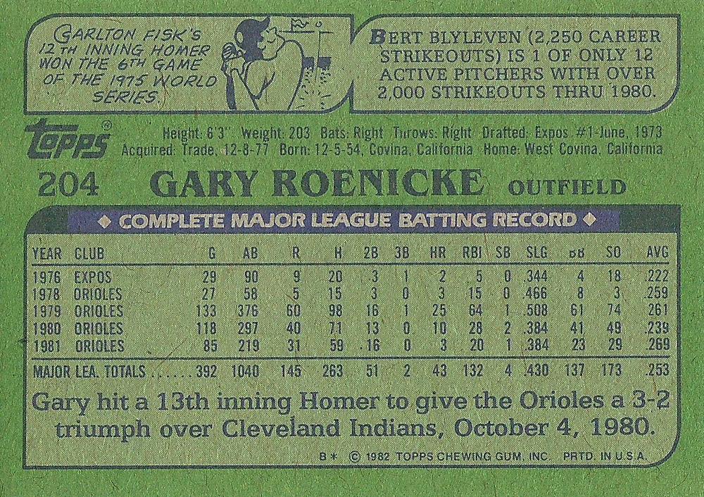 Gary Roenicke  baseball card collectible - Main Image 2