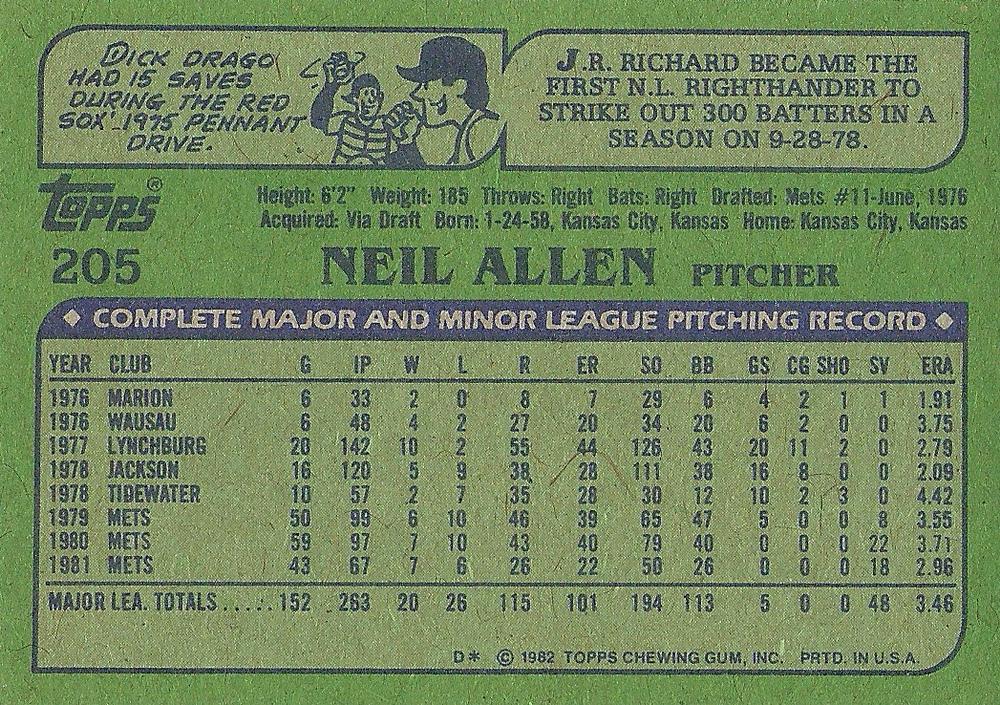 Neil Allen  baseball card collectible - Main Image 2