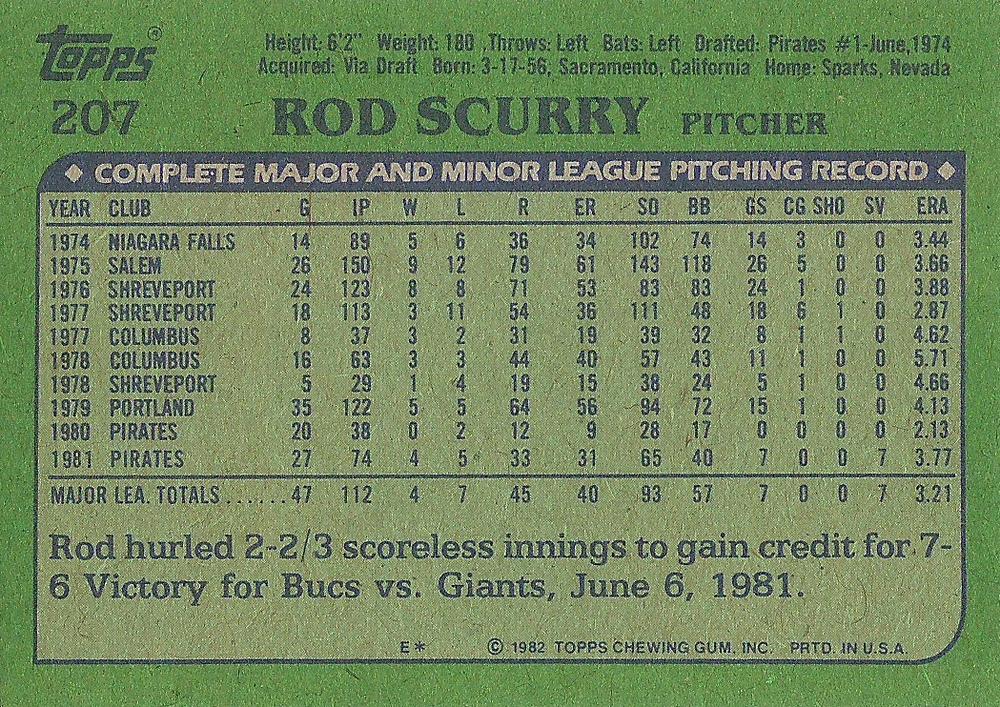 Rod Scurry  baseball card collectible - Main Image 2