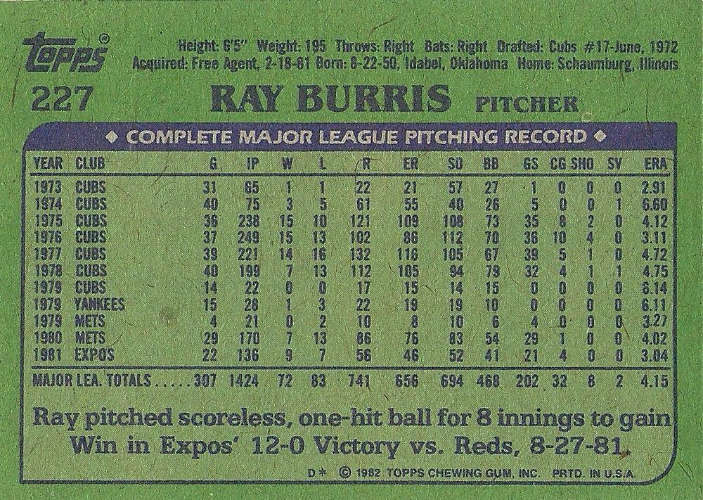 Ray Burris  baseball card collectible - Main Image 2